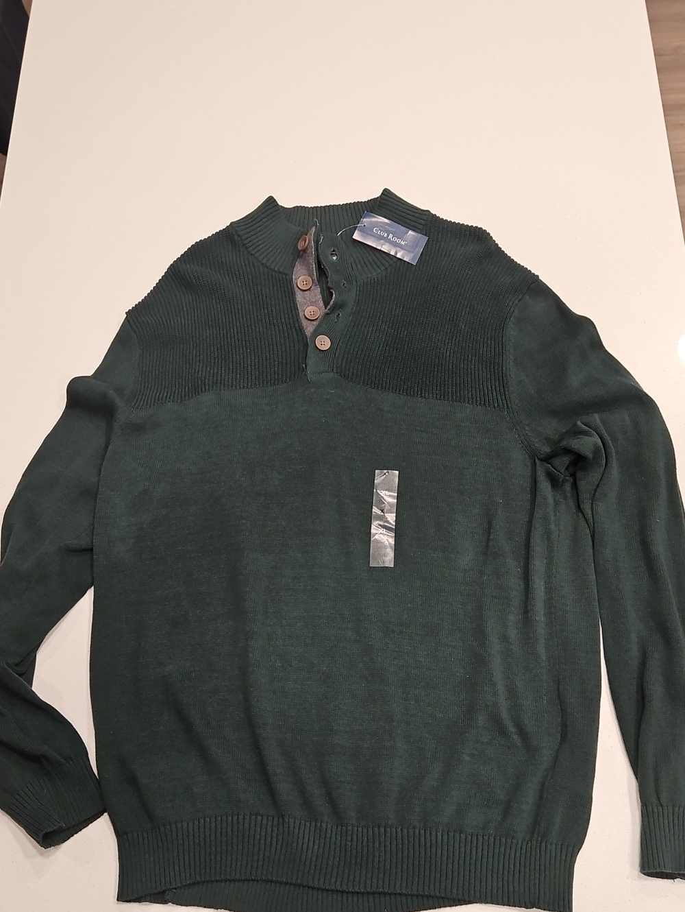 Club Room Dark Green Men's Henley Crewneck Sweater